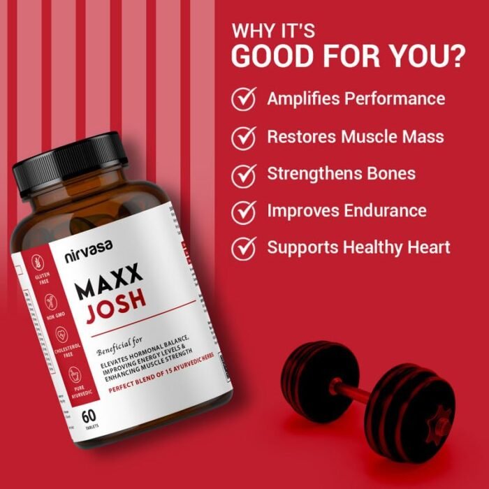 Nirvasa Maxx Josh Testosterone Supplement (500mg, 60 Tabs) | Boosts Testosterone, Muscle Strength & Energy | Enhances Performance, Stamina & Vitality | Ashwagandha, Gokshura & Safed Musli - Pack of 1 - Image 5