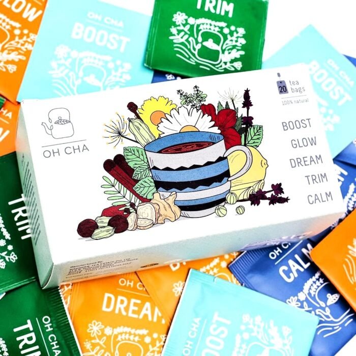 OH CHA - Assorted Tea Bags | 100% Natural Green Tea Sampler Pack | Trim, Dream, Calm, Boost and Glow | Green Tea for Weight Loss, Detox & Natural Care for Hair, Skin, Sleep | Wellness Tea | 20 Assorted Green Tea Bags - Image 2
