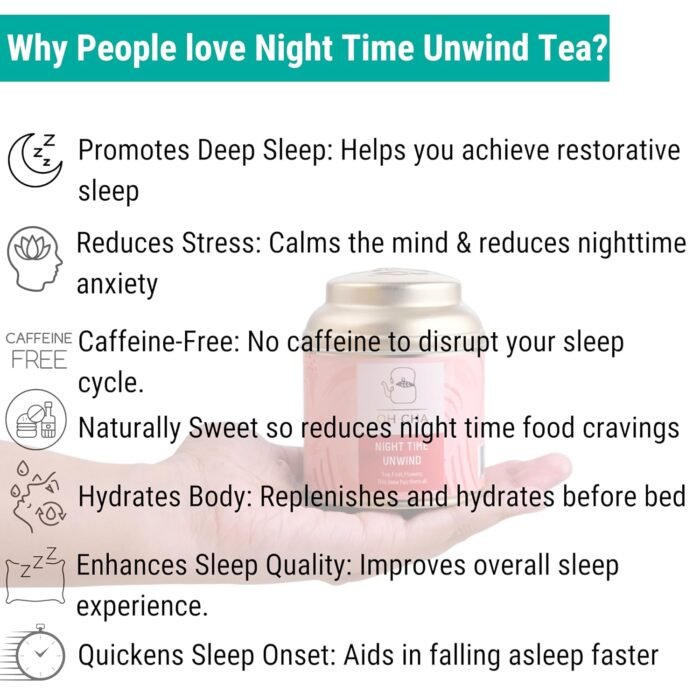 OH CHA Chamomile Night Time Unwind, 35gms | Sleep Tea with Peach, Pineapple, Licorice, Lemongrass | Stress Relief, Caffeine Free - Image 3