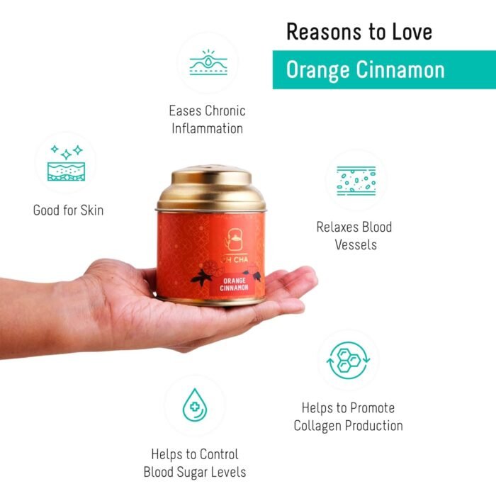 OH CHA - Cinnamon Tea with Orange Peels | Weight Loss Tea, 35gms | Blended with Natural Ingredients like Cinnamon, Ginger, Orange Peels and Clove | 100% Long Leaf Tea | Reduces Inflammation, Controls Blood Sugar, Improves Heart Health | Contains Natural Orange Peel powder for skin - Image 2