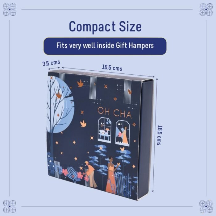 OH CHA - Glimpses Tea Gift Set with Dry Fruits | 5 Kashmiri Kahwa Tea Bags, 4 TeaLight Candles, 25 Grams Whole Cashews, 25 Grams Almonds | Complete Diwali Gift Box | Festive Celebrations Box | Gift Box for Bulk Gifting, Coporates, Festivals - Image 4