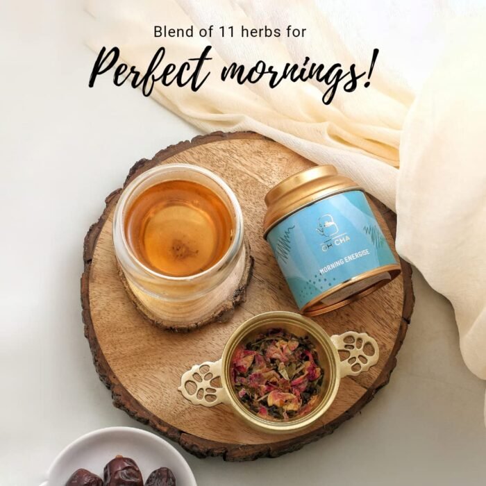 OH CHA - Green Tea, Morning Energise | Blended with 11 Magical Herbs, 100% Natural | Garden Fresh Whole Leaf Green Tea | Wellness Tea, Helps in Digestion, Metabolism, Weight Management | 35g Tin Caddy - Image 6