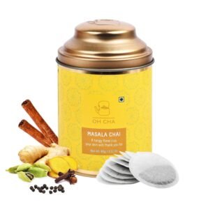 OH CHA - Masala Tea/Chai Black Tea Bags | 100% Natural Eco Friendly Round Tea Bags, 30pcs | Premium Black tea with Cardamom, Cinnamon, Ginger, Clove and Black pepper | Natural, Pure Spices | 60 grams