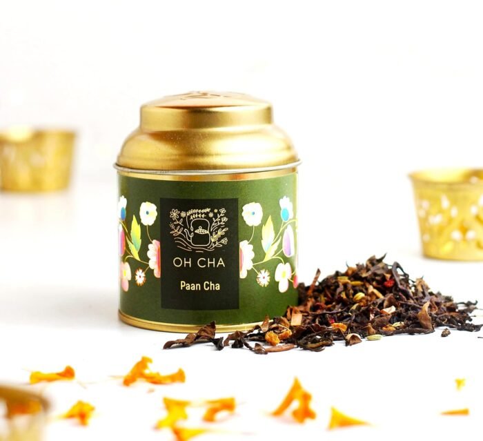 OH CHA - Paan Chai | Whole Leaf Darjeeling Tea with Betelnut leaves & hints of Gulkand | Mouth Freshener, Indian Chai, Paan Tea Flavour | for Metabolism and Digestion | 35g Tin Caddy - Image 2