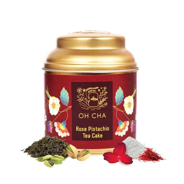 OH CHA - Rose Tea Pistachio | Rose Green Tea with Kashmiri Saffron, Sun-dried Natural Rose Petals, Pistachio, Cardamom & Stevia leaves | Natural Care Tea for Glowing Skin & Hair | 35g Tin Caddy - Image 3