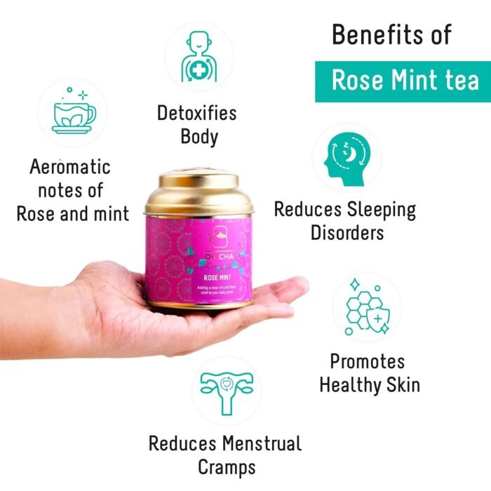 OH CHA - Rose Tea with Mint, 35g | Herbal Infusion, Low Caffeine | Rose Petals Tea for Healthy Skin & Hair | Whole Leaf Blend for Wellness | For Everyday Consumption - Image 3