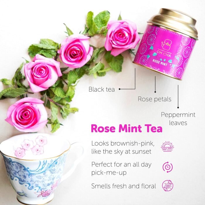 OH CHA - Rose Tea with Mint, 35g | Herbal Infusion, Low Caffeine | Rose Petals Tea for Healthy Skin & Hair | Whole Leaf Blend for Wellness | For Everyday Consumption - Image 6