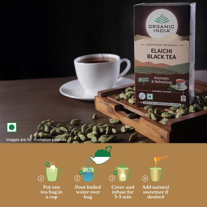 ORGANIC INDIA Organic Elaichi Black Tea - 25 Teabags - Image 2