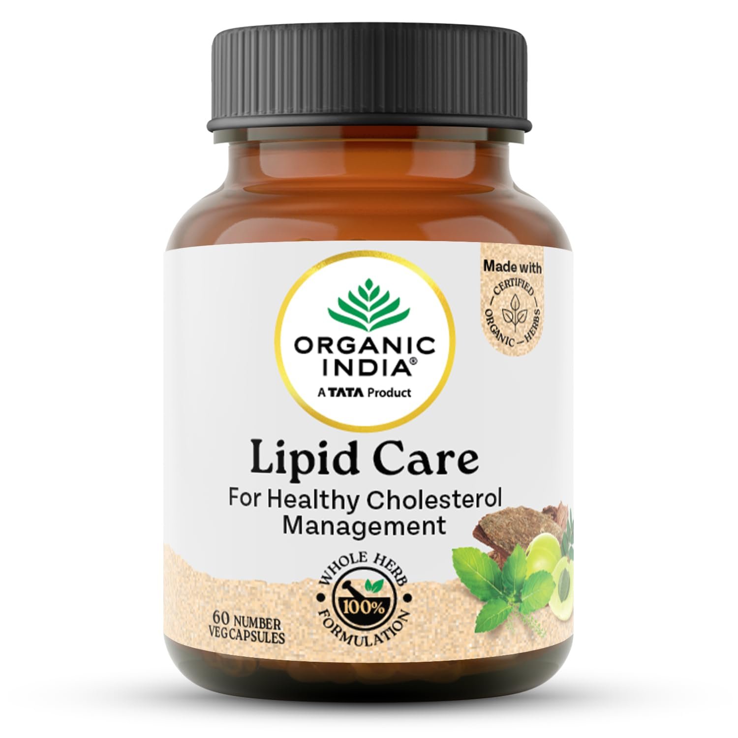Organic India Lipid Care - 60 Veg Capsules 1 A TATA Product - Organic India Lipid Care - 60 Veg Capsules, Helps In Normal Cholesterol Levels & Lipid Levels, Lower Heart Rate & Blood Pressure, Naturally Rich In Antioxidants, GMP & NPOP Certified - Image 1