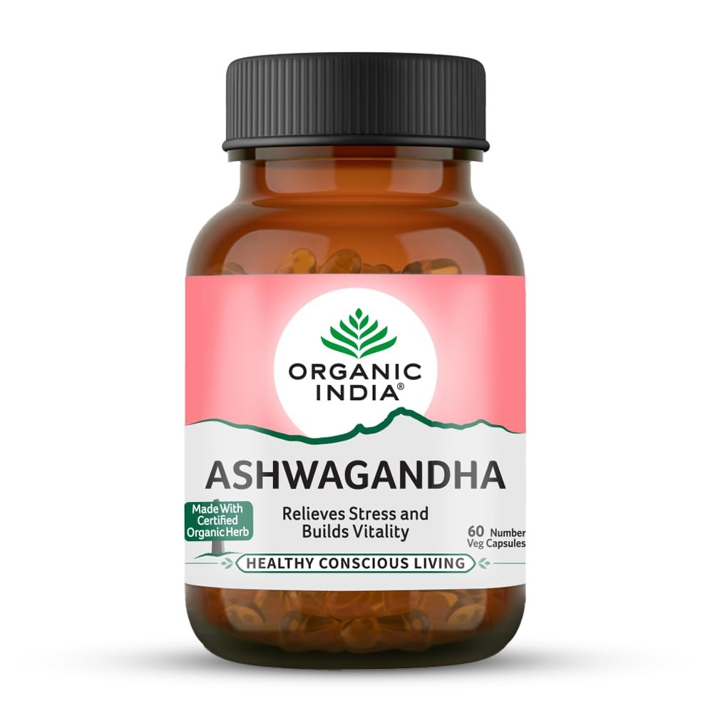 Organic India Pure Ashwagandha Root Capsules - 60 Veg 1 A TATA Product - Organic India Pure Ashwagandha Root Capsules - 60 Veg Caps (400mg), For Vitality & Relieves Stress, Naturally Boosts Energy & Stamina, Improves Immune System, GMP & NPOP Certified - Image 1