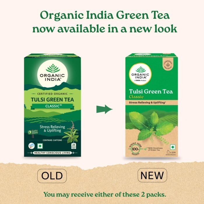 A TATA Product - Organic India Tulsi Green Tea Classic - 25 Tea Bags, Uplifts Mood, Rich in Antioxidants, Blend of Rama, Krishna & Vana Tulsi, Certified Organic - Image 2