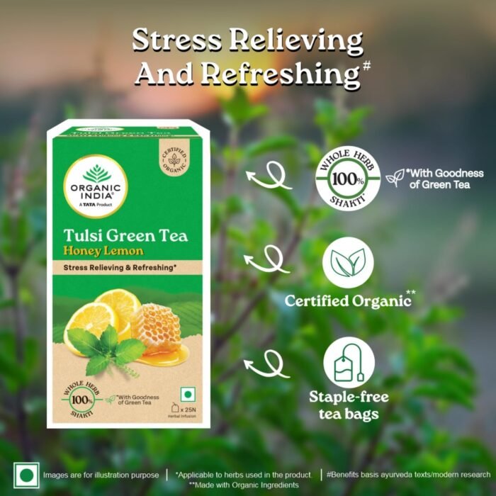 Organic India Tulsi Green Tea Honey Lemon 25 Teabags - Image 4