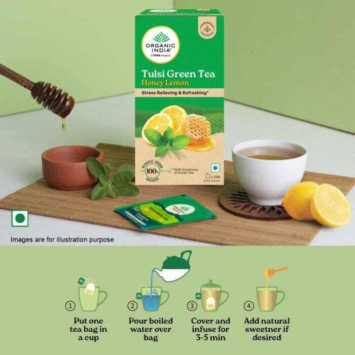 Organic India Tulsi Green Tea Honey Lemon 25 Teabags - Image 6