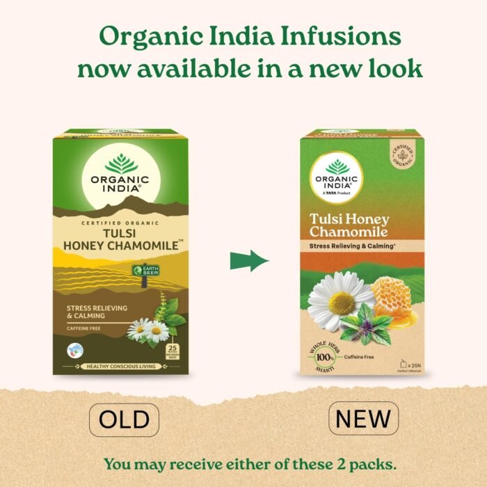 A TATA Product - Organic India Tulsi Honey Chamomile Infusion - 25 Tea Bags, Certified Organic, Stress Relief, Calming, Promotes Sleep, Caffeine-Free - Image 2