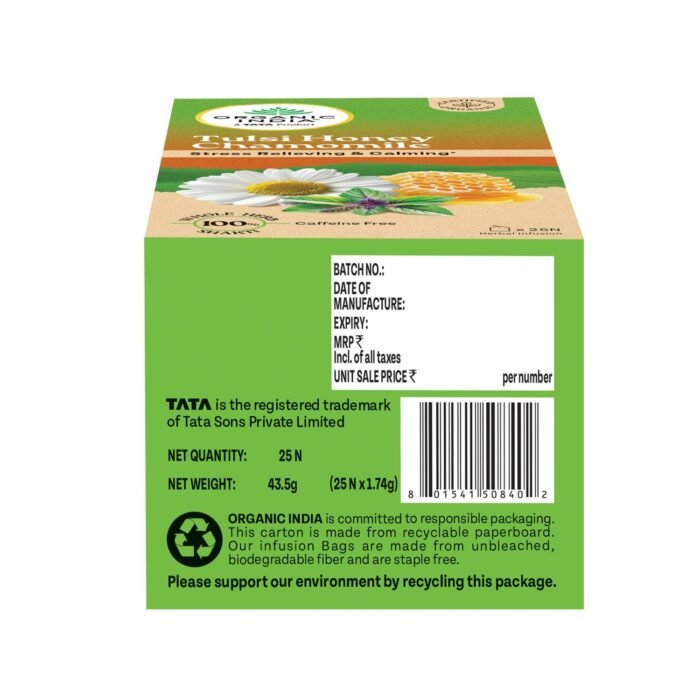 A TATA Product - Organic India Tulsi Honey Chamomile Infusion - 25 Tea Bags, Certified Organic, Stress Relief, Calming, Promotes Sleep, Caffeine-Free - Image 6
