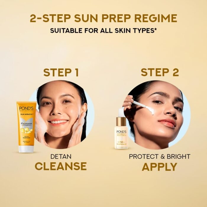 POND’S Sun Miracle SPF 50 PA++ Sunscreen Serum - Protect & Bright, With 1.25% Niacinamide, Prevent & Fade Dark Spots, Lightweight, No White Cast 14ml - Image 7