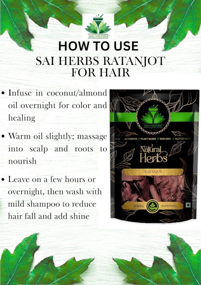 SAI HERBS Ratanjot Root - Alkanet Root - Alkanna Tinctoria - Ayurvedic Skin Care and Natural Coloring Agent (100 Grams) - Image 4