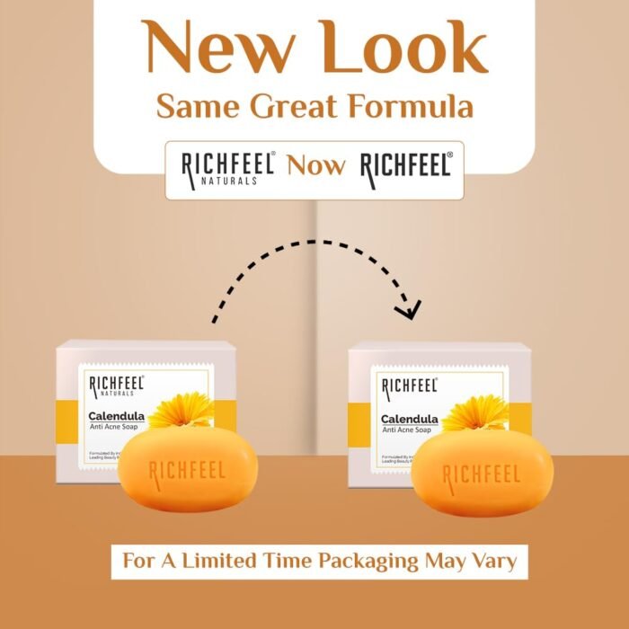Richfeel Calendula Anti-Acne Soap | For Skin prone to Acne & Blemishes | Physician Formulated | Helps Calm & Replenish Skin | 75 g (Pack of 4) - Image 2