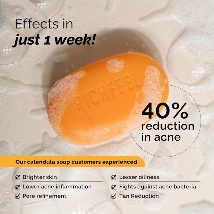 Richfeel Calendula Anti-Acne Soap | For Skin prone to Acne & Blemishes | Physician Formulated | Helps Calm & Replenish Skin | 75 g (Pack of 4) - Image 5