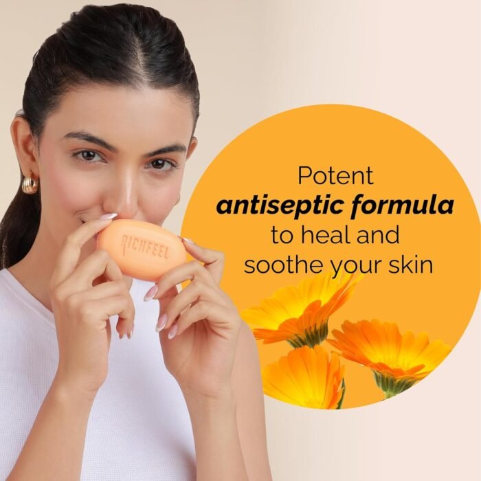 Richfeel Calendula Anti-Acne Soap | For Skin prone to Acne & Blemishes | Physician Formulated | Helps Calm & Replenish Skin | 75 g (Pack of 4) - Image 6