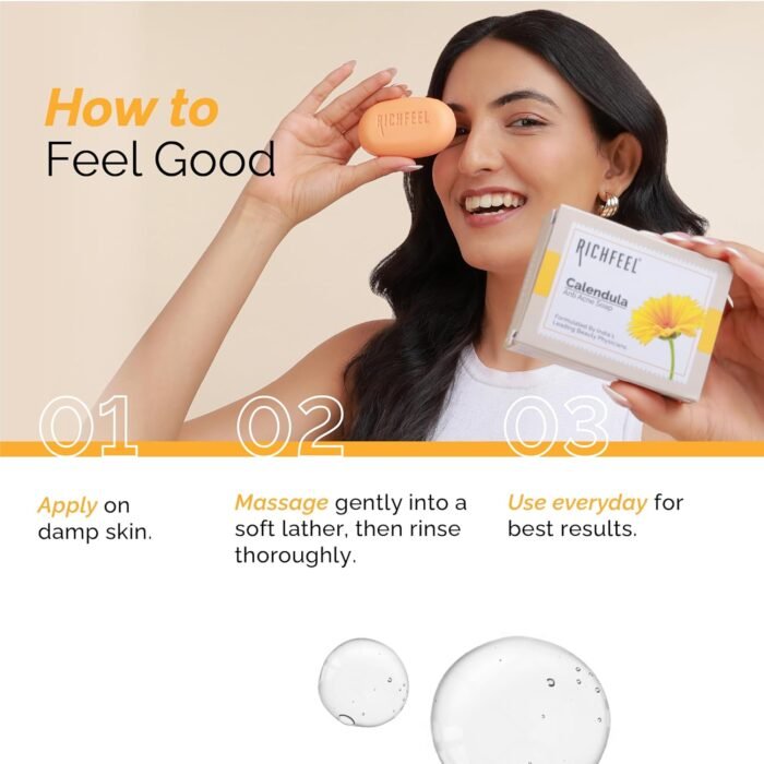 Richfeel Calendula Anti-Acne Soap | For Skin prone to Acne & Blemishes | Physician Formulated | Helps Calm & Replenish Skin | 75 g (Pack of 4) - Image 8