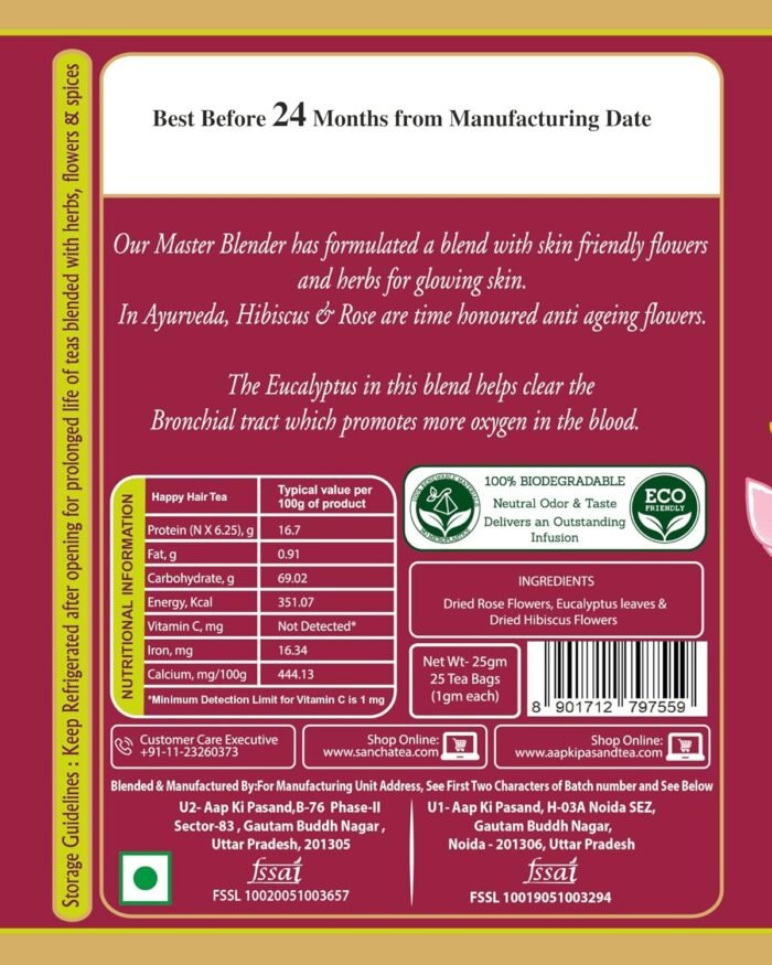 Sancha Tea Boutique, Glowing Beauty Tea, Caffeine Free Herbal Tisane, 25 Pyramid Bags, Supports Skin Glow & Skin Health - Image 2