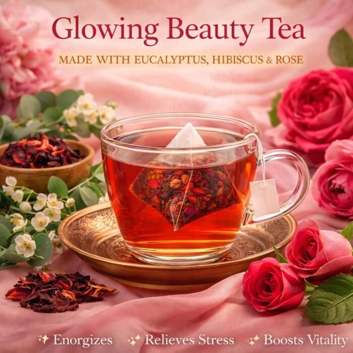 Sancha Tea Boutique, Glowing Beauty Tea, Caffeine Free Herbal Tisane, 25 Pyramid Bags, Supports Skin Glow & Skin Health - Image 7