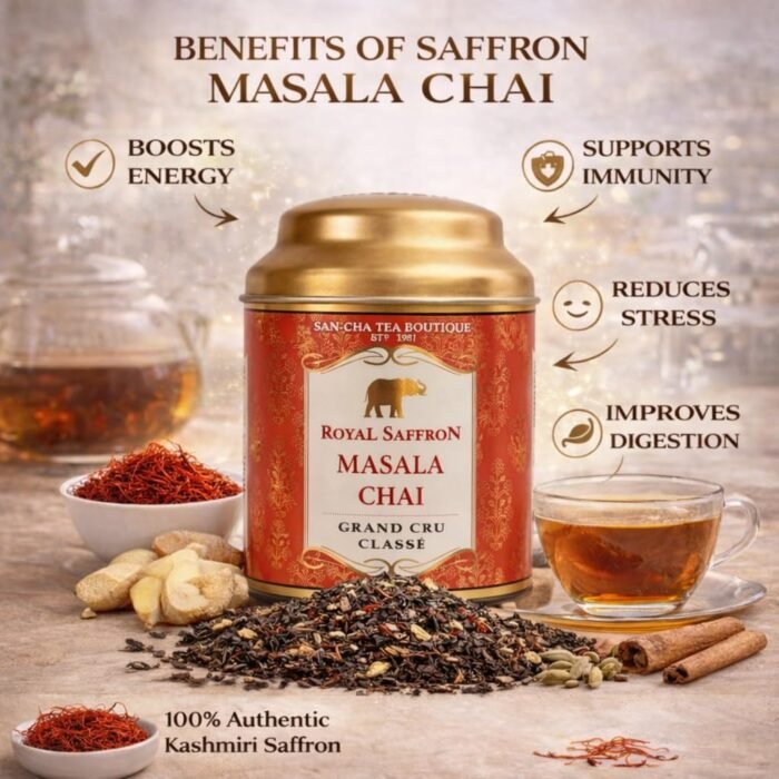 Sancha Tea Boutique, Royal Saffron Masala Chai, 30 Pyramid Tea Bags, Premium Kesar Blend with Himalayan Saffron & Indian Spices, Grand Cru Selection - Image 4