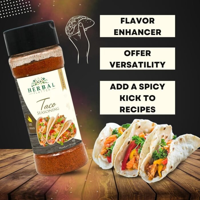 Herbal Platter Taco Seasoning 40g | Mexican Style Spice Blend | Garlic, Onion, Chili Flakes, Oregano, Paprika & Cumin Black Pepper, and Salt | No Added Colours or Preservatives | Vegan - Image 4