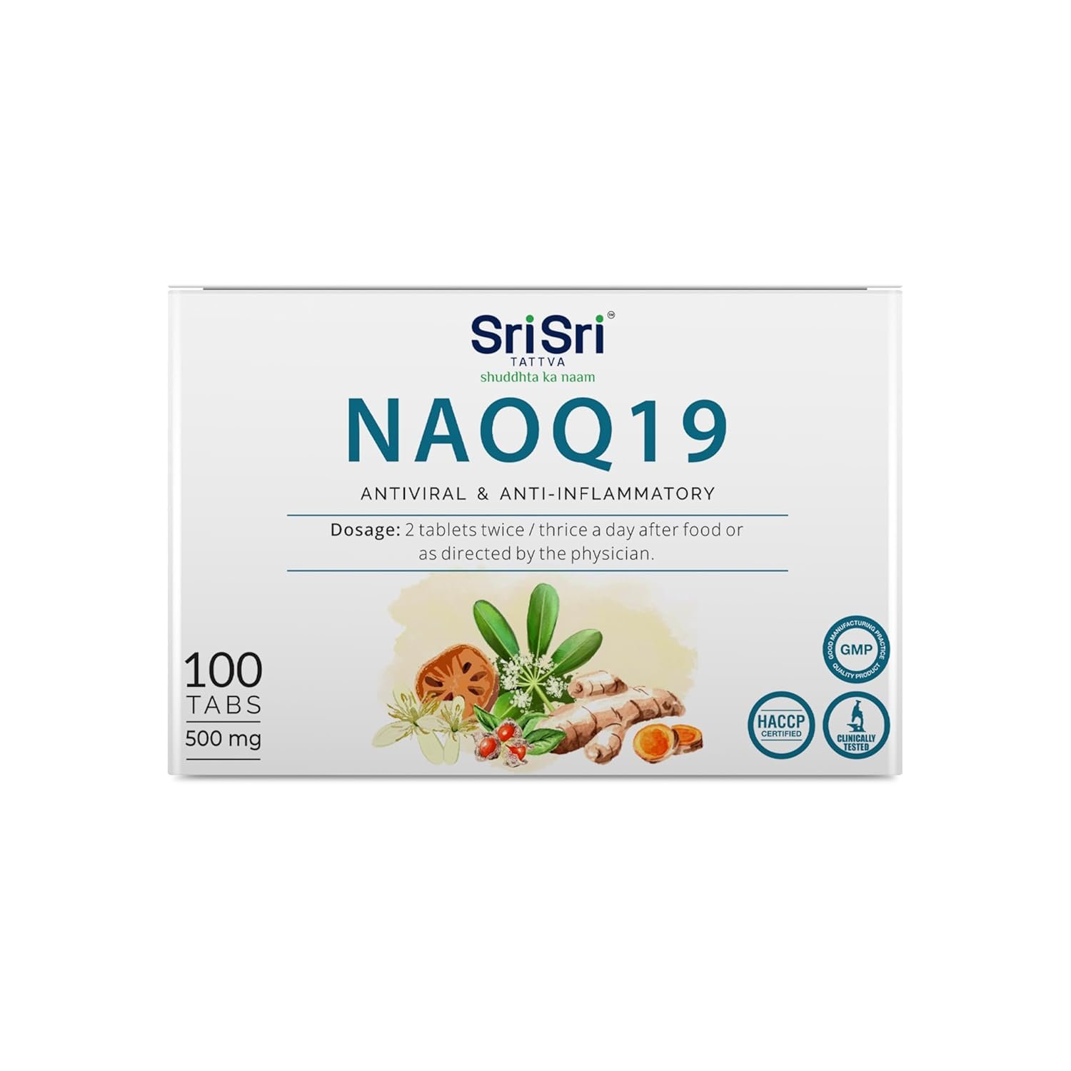 Sri Sri TATTVA shuddhta ka naam NAOQ19 1 Sri Sri TATTVA shuddhta ka naam NAOQ19 - Anti Viral,10 Strips x 10 Number|500mg - Image 1