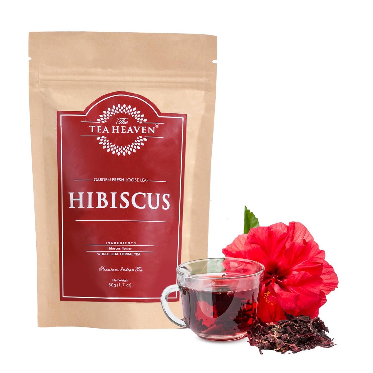 The Tea Heaven 100% Natural Organic Hibiscus 1 The Tea Heaven Pure,Natural Loose Leaf Iced Cold Tea 50 Gms - Image 1