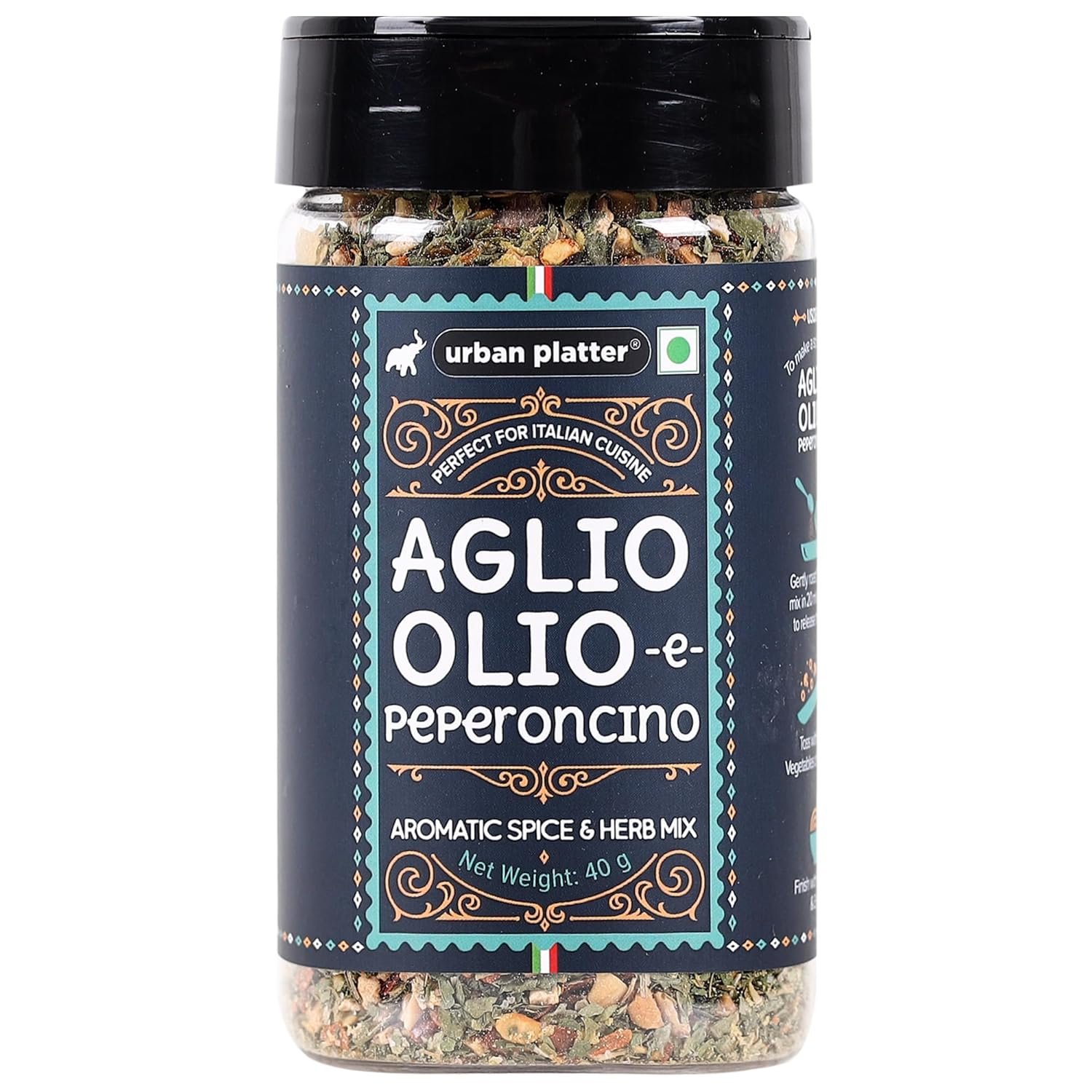 Urban Platter Aglio Olio -E- Peperoncino Spice Mix, 40g 1 Urban Platter Aglio Olio -E- Peperoncino Spice Mix, 40g (A Classic Spice and Herb Mix for Italian Cuisine) - Image 1