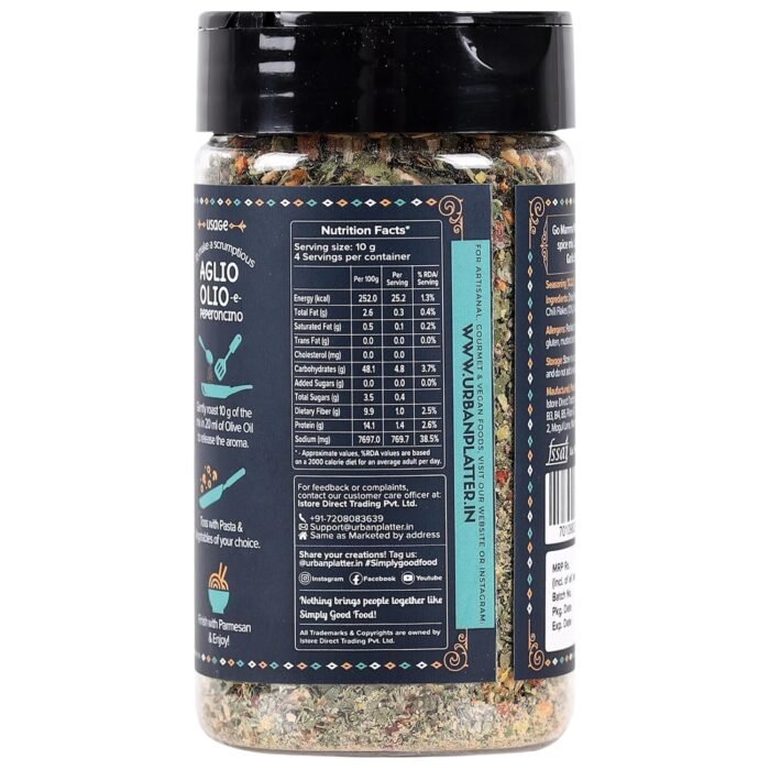 Urban Platter Aglio Olio -E- Peperoncino Spice Mix, 40g (A Classic Spice and Herb Mix for Italian Cuisine) - Image 3