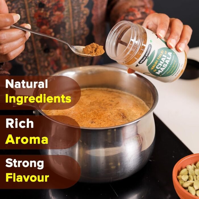 Urban Platter Haldi Tulsi Chai Masala, 75g (Turmeric & Basil | Artisanal Tea Spice | Hand Pounded | Strong Aroma and Flavour) - Image 4