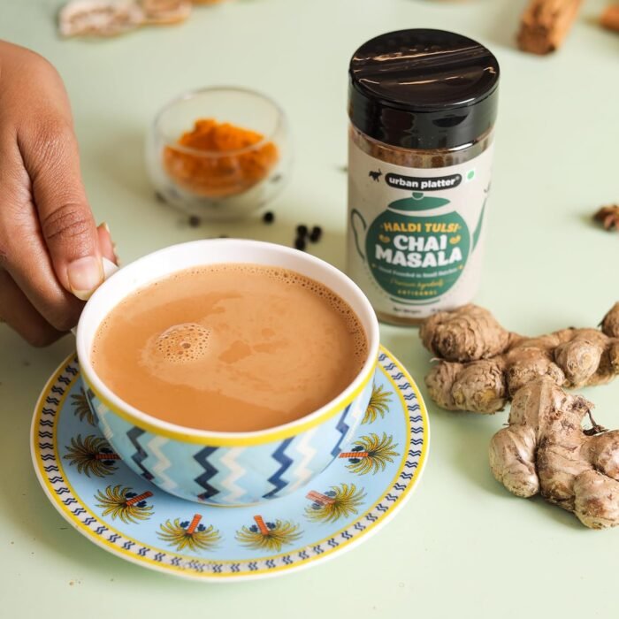 Urban Platter Haldi Tulsi Chai Masala, 75g (Turmeric & Basil | Artisanal Tea Spice | Hand Pounded | Strong Aroma and Flavour) - Image 7