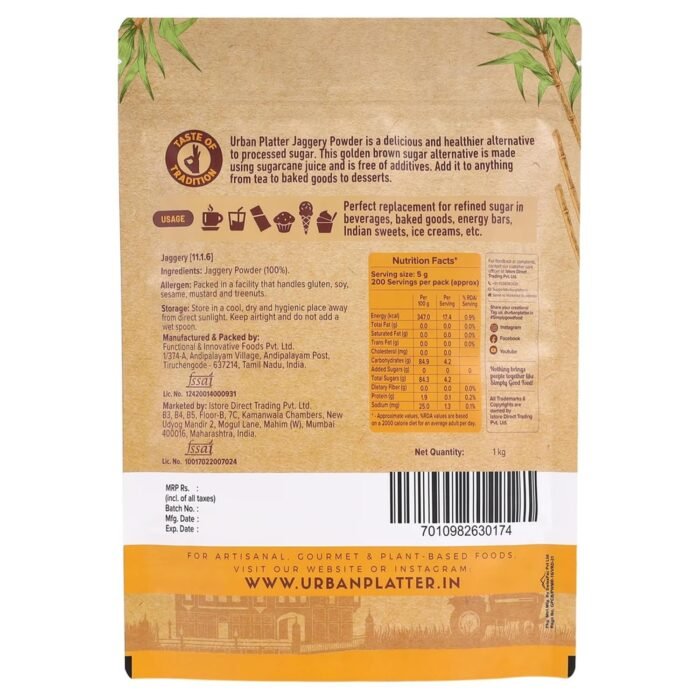 Urban Platter Jaggery Powder, 1Kg / 35.2oz [Pure, Natural & Chemical Free] - Image 7