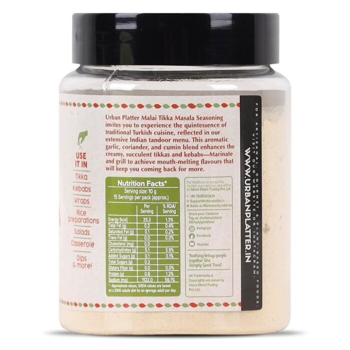 Urban Platter Malai Tikka Masala Seasoning, 150g [Aromatic and Flavourful | Marinades and Grilling | Natural Oils Preserved] - Image 2