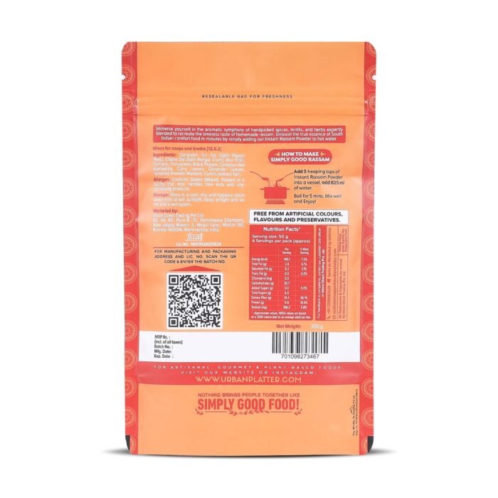 Urban Platter South Indian Style Instant Rassam Powder, 200g / 7oz [Spicy Lentil Soup, Just Add Water & Cook Rasam] - Image 2