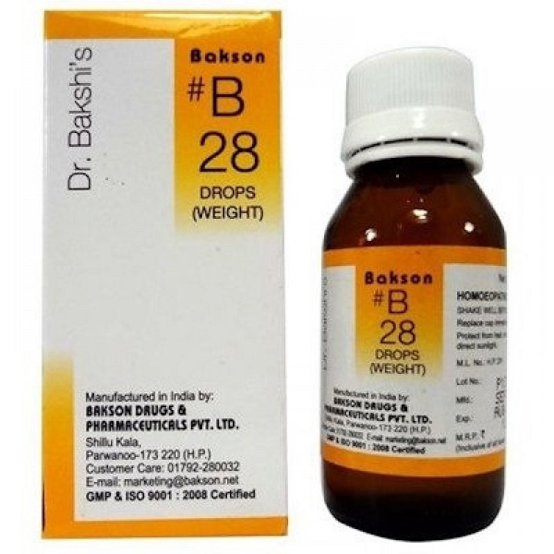 Bakson-B28-Weight-Drops-30ml.jpg Bakson B28 Weight Drops (30ml) For managing excess Weight, Thyroid, regulate digestion, weakness - Image 1