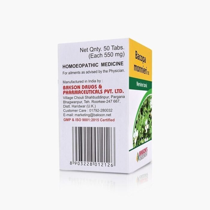 Bakson Homeopathic BACOPA MONNIERI 1X (50 Tablet) For nervine Tonic - Image 2