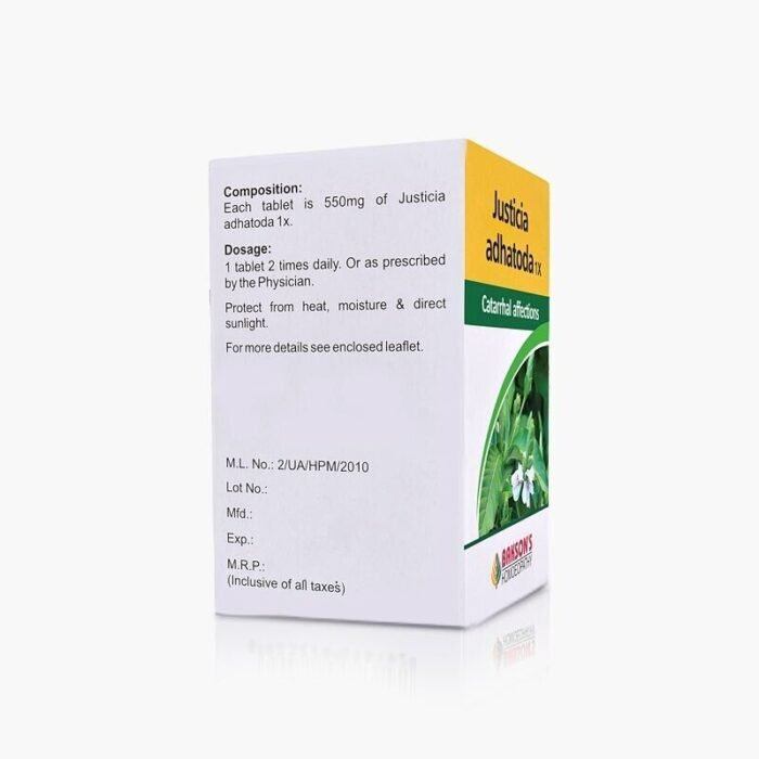 Bakson Homeopathic JUSTICIA ADHATODA 1X (50 Tablet) For Catarrhal Affections - Image 2