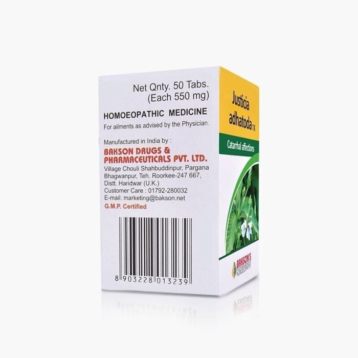 Bakson Homeopathic JUSTICIA ADHATODA 1X (50 Tablet) For Catarrhal Affections - Image 3