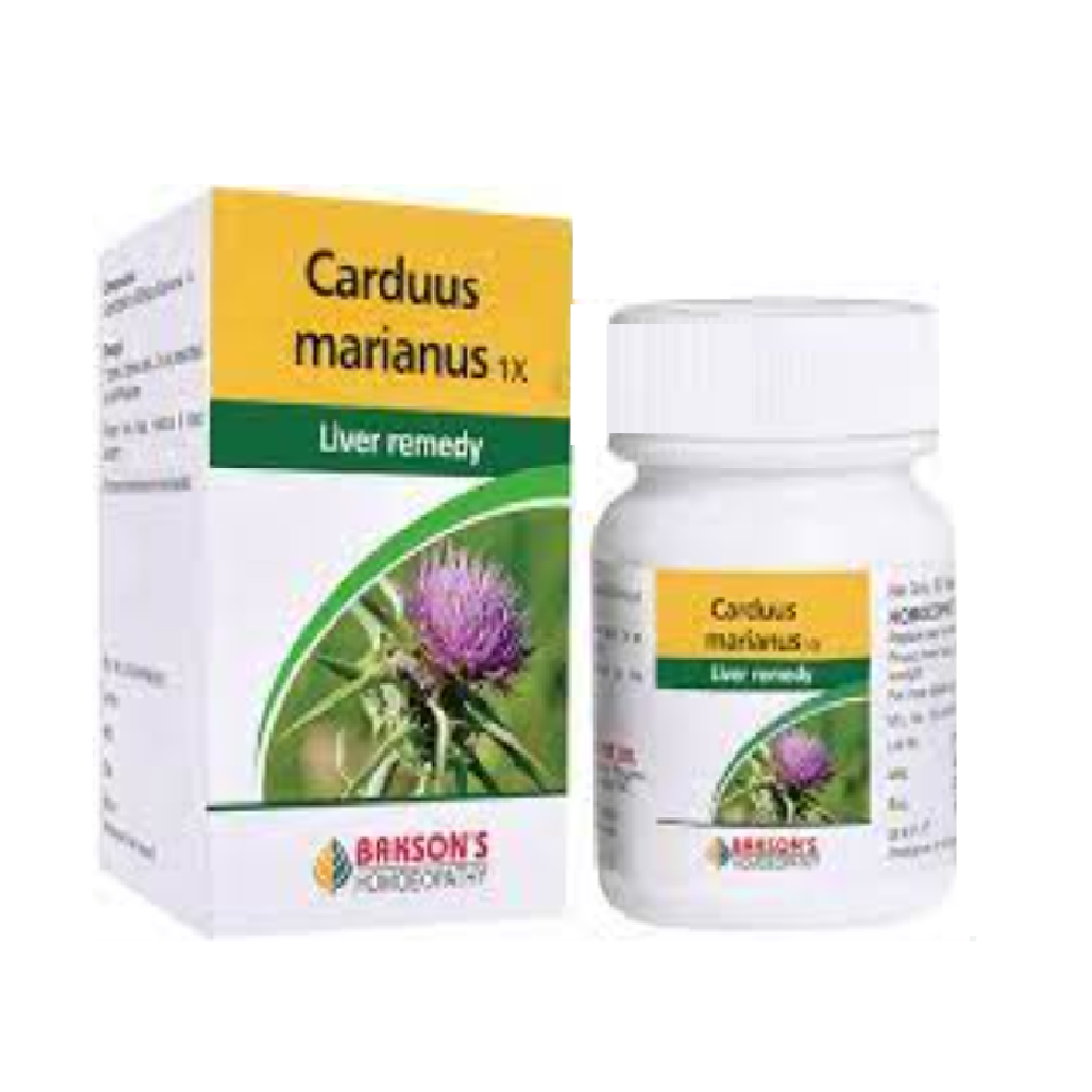 Baksons-Carduus-Marianus-1X.png Bakson Homeopathic CARDUUS MARIANUS 1X (50 Tablet) for Relieves pain and nausea - Image 1