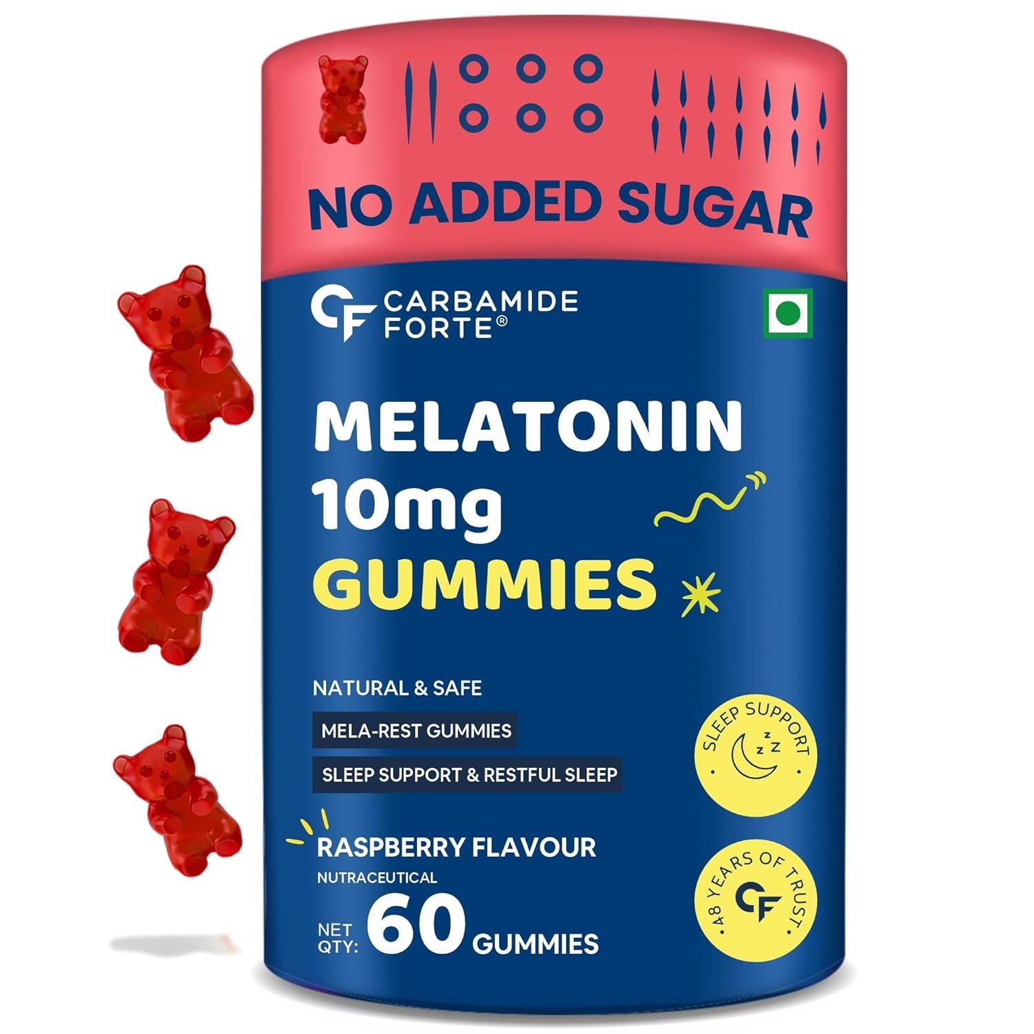 Carbamide Forte 10 mg Melatonin Gummies to Sleep 1 Carbamide Forte 10 mg Melatonin Gummies to Sleep | Sleep Gummies for Men and Women | Gummies for Deep Sleep | Sleep Supplements | 60 Veg Sugar Free Melatonin Gummies 10mg - Image 1