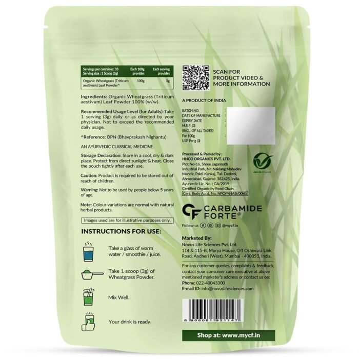 Carbamide Forte 100% Natural Organic Wheatgrass Powder | Wheat Grass Powder | Organic Wheatgrass Juice | Wheat Grass Juice - 100g - Image 9