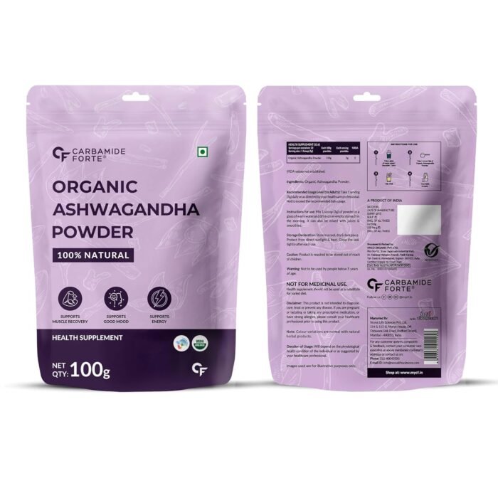 Carbamide Forte 100% Organic Ashwagandha Powder 100gm - Withania Somnifera | Pure Ashwagandha Powder Organic May Support Muscle Recovery & Boost Energy Level | USDA Certified Ashwagandha Supplements for Vitality, Strength & Stress Management | 100gm Powder - Image 9