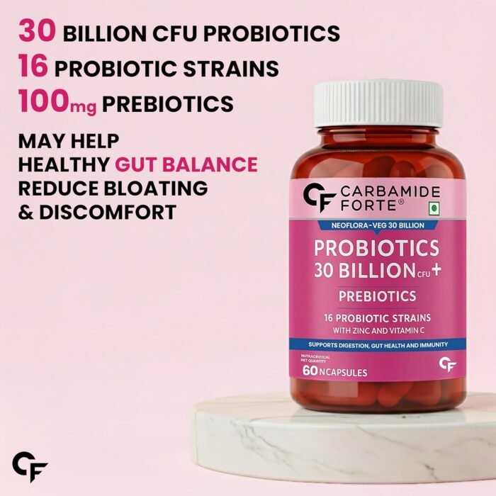 Carbamide Forte 30 Billion Probiotics Supplement | Gut Cleanse Detox | Gut Health Supplement with Prebiotics and Probiotics | Lactobacillus Reuteri 60 Veg Capsules for Men & Women - Image 2
