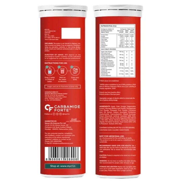 Carbamide Forte ACV Apple Cider Vinegar Tablets | ACV Moringa for Weight Loss with Cinnamon and Moringa Powder | No Maltodextrin & No Added Sugar | 15 ACV Effervescent Tablets (Pack of 2) - Image 11