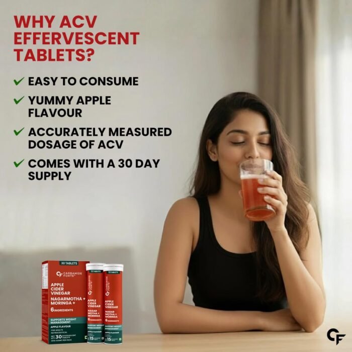 Carbamide Forte ACV Apple Cider Vinegar Tablets | ACV Moringa for Weight Loss with Cinnamon and Moringa Powder | No Maltodextrin & No Added Sugar | 15 ACV Effervescent Tablets (Pack of 2) - Image 4