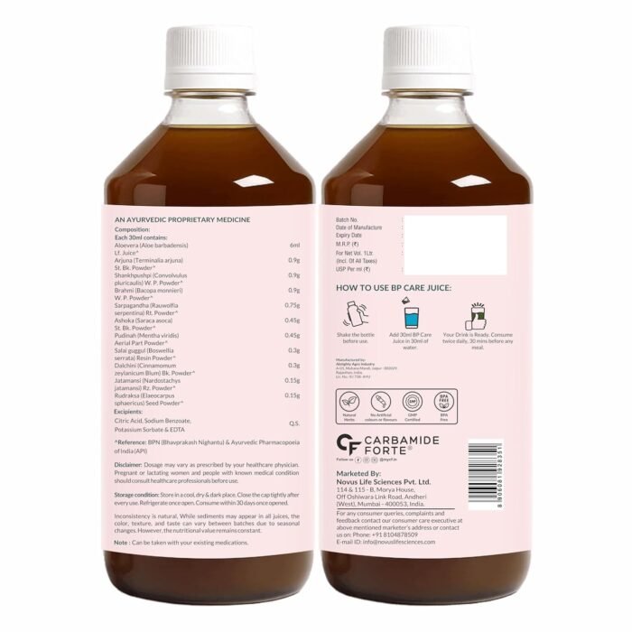 Carbamide Forte BP Care Juice | BP Juice with 11 Ayurvedic Herbs | Supports Healthy Blood Pressure levels, Digestion & Energy | Added Aleovera, Arjuna & Shankhpushpi | No Added Sugar & Artificial Colour | 1L - Image 8